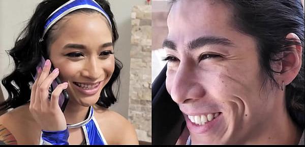  Tiny Asian Avery Black is dolled up in her sexy Mortal Kombat costume as she prepares a naughty fight with boyfriend David Lee.